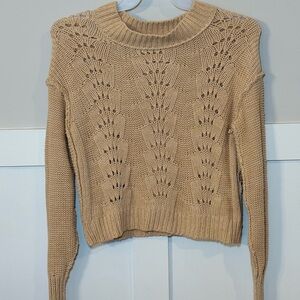 Free People Tan Knit Sweater XS Boho Open Stitch Pullover